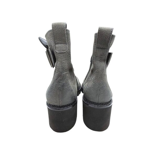 Paul Green Women Chunky Lug Sole Gray Leather Boots W/ Buckle Strap 7.5 - Picture 8 of 10